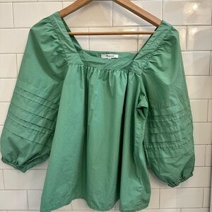 Madewell Green Blouse with Pleated Sleeves